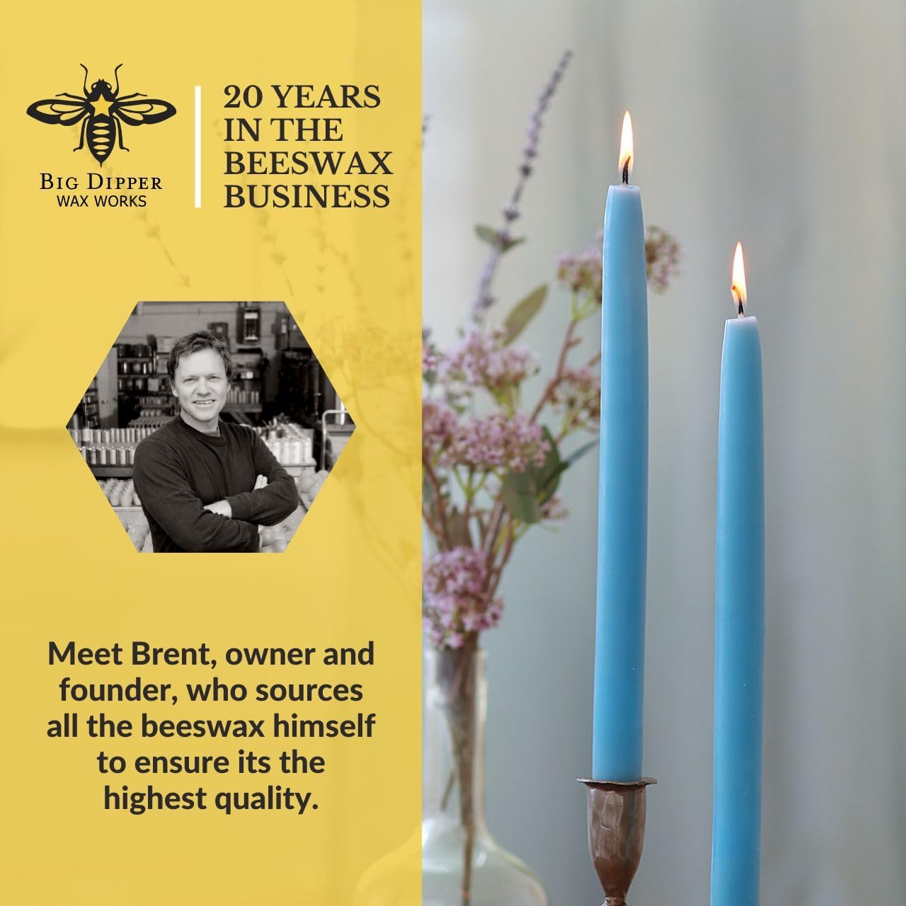 Big Dipper Wax Works Red Hand-Dipped Beeswax Taper Candles – 12” x 7/8”, 2-Pack, 100% Pure Beeswax, Long Burning, Clean, Cotton Wick, Handmade in USA, Home Décor & Wedding Candles