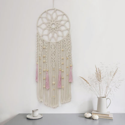 LB Boho Macrame Wall Hanging - Green and Beige Handmade Cotton Woven Decor, Modern Geometric Bohemian Tapestry Wall Decor for Bedroom Living Room Home (31.5"x9.84") Nature-Inspired Room Decor