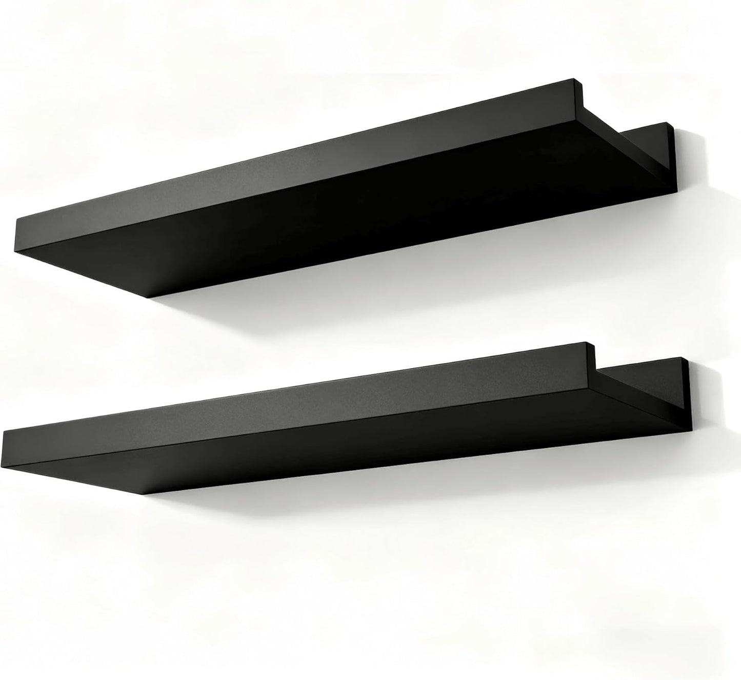 White Floating Shelves for Wall Decor, Wall Mounted Wood Storage Shelf for Bedroom, Living Room, Bathroom, Kitchen, Nursery, Display Picture Ledge Shelf with Lip Set of 2-14 Inches, White