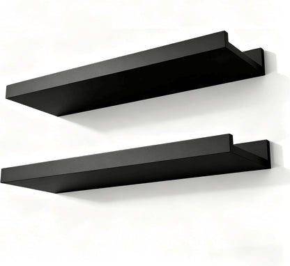 White Floating Shelves for Wall Decor, Wall Mounted Wood Storage Shelf for Bedroom, Living Room, Bathroom, Kitchen, Nursery, Display Picture Ledge Shelf with Lip Set of 2-14 Inches, White