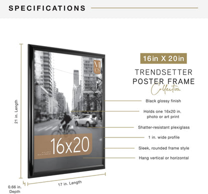 MCS Trendsetter 24x36 Poster Frame Black High-Gloss, Vertical & Horizontal Wall Hanging Large Picture Frame for Photos, Posters & Art Prints (1-Pack)