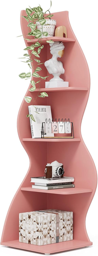 Tribesigns Corner Shelf, Modern 5-Tier Wall Corner Bookshelf, Stylish Corner Small Bookcase Storage Rack Plant Stand with Unique Shape for Living Room, Home Office (White, 1PC)