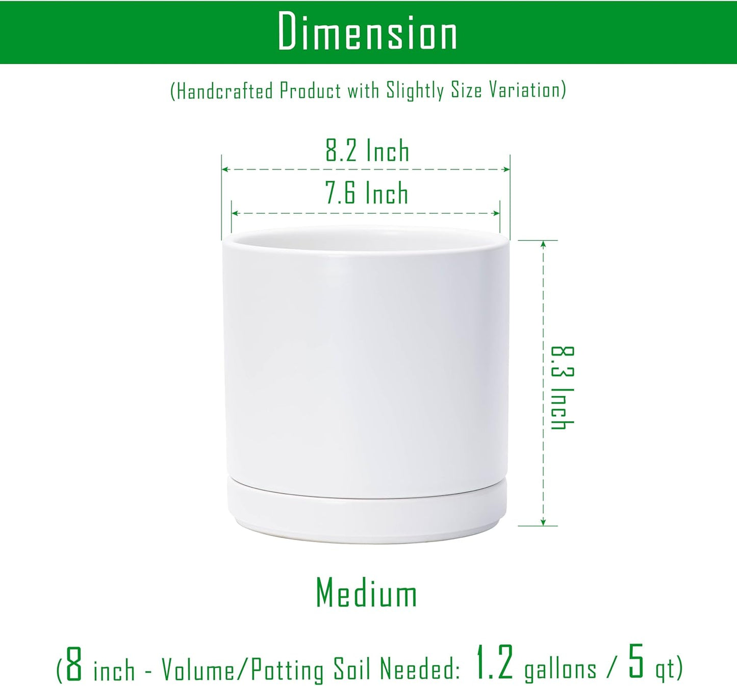 D'vine Dev Set of 2 Plants Pots, 6.5 Inch Ceramic Planter Pot for Plants with Drainage Hole and Saucer, White, 94-V-C-1