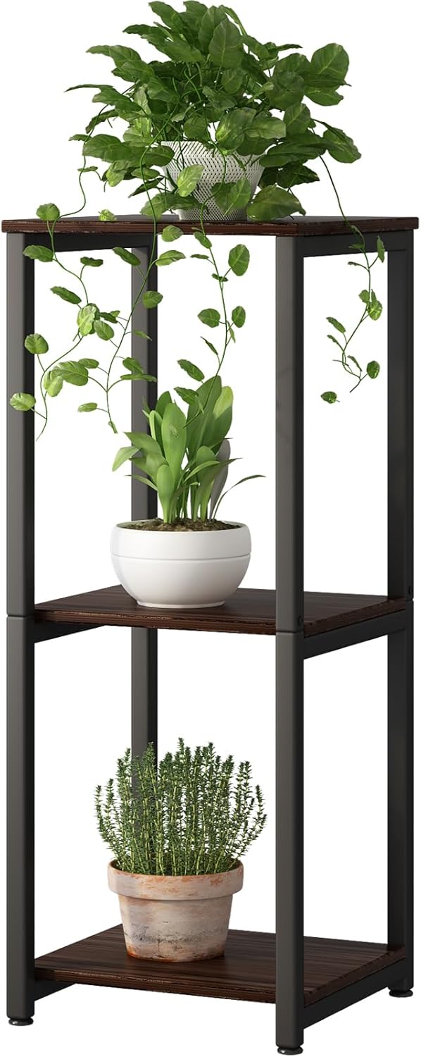 Plant Stand Indoor Corner Tall 2 Tier Metal Modern Flower Storage Plant Shelf Holder for Living Room Balcony Garden,Black (2 Tier-Black Round)