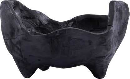 DN DECONATION Oak Wood Black Decorative Bowl-9.25x5.51 Inch Small Bowl for Entryway Key, Fruit, Candy with feet, Boho Farmhouse Home Decor for Dining Room, Coffee Table Centerpiece