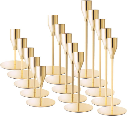 French Gold Taper Candle Holders for Wedding Table Centerpiece,Tall Taper Candlestick Holders Bulk Set of 6,Metal Candle Stick Holders for Dinning or Mantel Centerpiece,Party Home Decor