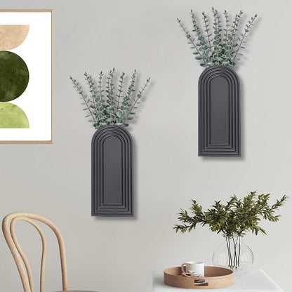 Dnnnii 2 Pack Wooden Wall Vase Set - Brown Finish Modern Farmhouse & Boho Wall Decor for Entryway, Hallway, Bathroom, Living Room, Dining Room, Narrow Spaces