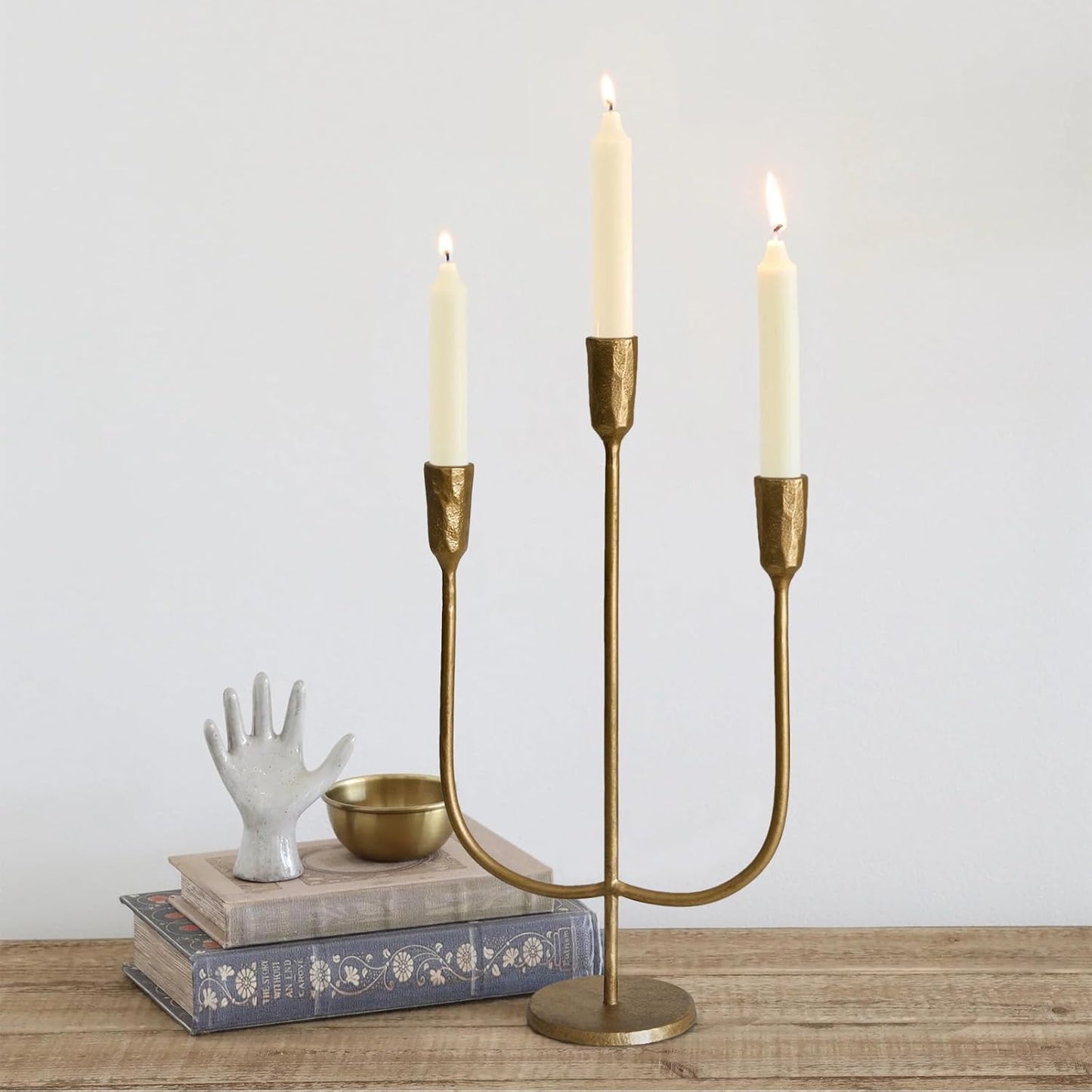 5-Candle Cast Iron Metal Candelabra Candlestick Holders 15 inch Tall Candle Holder Wedding Event Candelabra Candle Stand Brass Gold