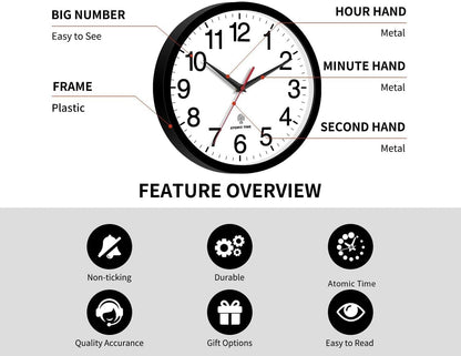 Rohioue Wall Clock Modern 8 Inch Battery Operated Silent Non Ticking Small Analog Clock for Living Room Office Home Bedroom Kitchen Bathroom(Black)