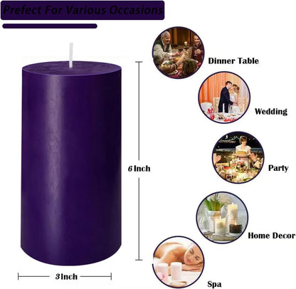 2 Pack 3x6 Inch Sage Green Unscented Pillar Candles - 70 Hour Long Burning Dripless Smokeless Candles for Home Decor Weddings Festivals Spa Meditation