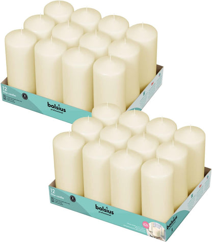 BOLSIUS 12 Ivory Pillar Candles - 2.7 x 6.7 inch Unscented Candle Set - Dripless Clean Burning Smokeless Dinner Candle - Perfect for Wedding Candles, Parties and Special Occasions