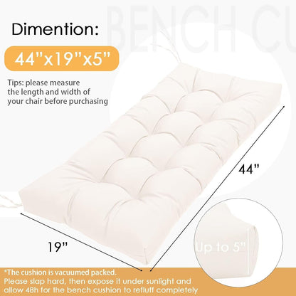 MTMR Outdoor Bench Cushion-44X19 Water-Repellent Tufted Porch Swing Cushions with High Elasticity PP Cotton and Ties Fade-Resistant Patio Outdoor Chair Cushion for Bench Furniture, Indoor Seat Cushion
