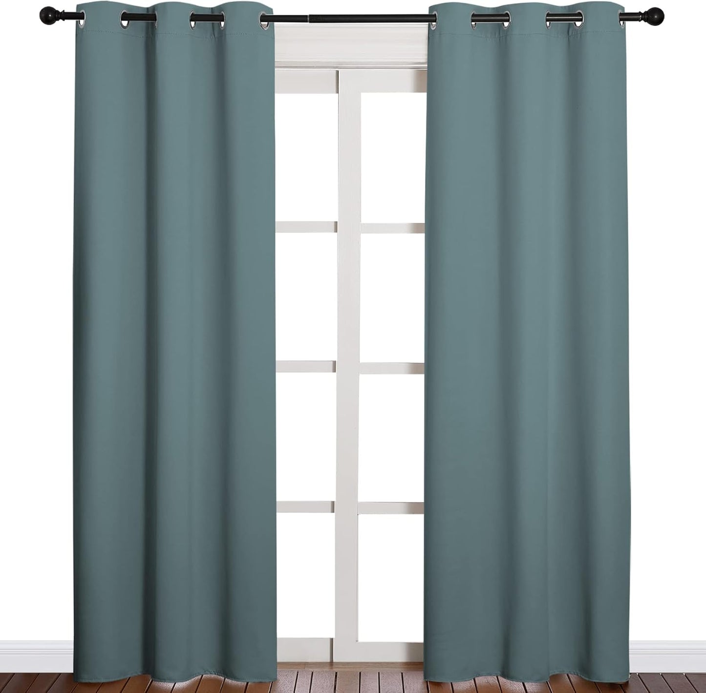 NICETOWN Halloween Pitch Black Solid Thermal Insulated Grommet Blackout Curtains/Drapes for Bedroom Window (2 Panels, 42 inches Wide by 63 inches Long, Black) - Colors C