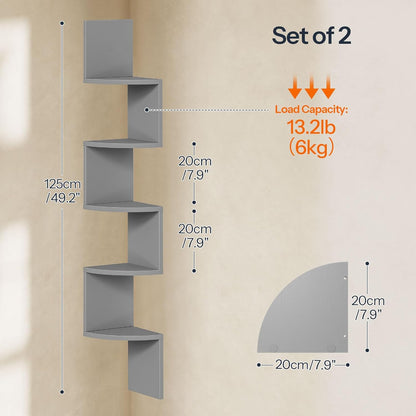 HOOBRO Corner Shelf Wall-Mounted, Set of 2 Floating Corner Shelves for Wall, 4-Tier Corner Bookshelves for Living Room, Bedroom, Bathroom, Home Office, Black BK25BJP201