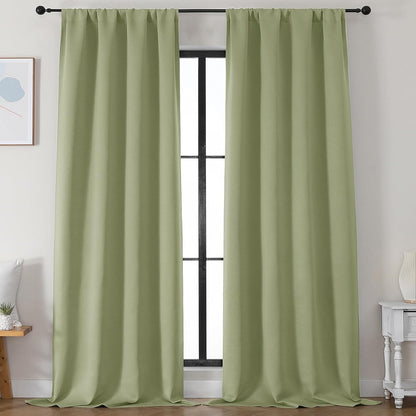 Simplebrand Ava Sage Green Blackout Curtains for Bedroom 63 Inch Length 2 Panels Set, Solid Thermal Insulated Energy Saving Rod Pocket Window Treatment Curtains Blackout Drapes, W40 x L63 Inch, Sage - Colors A