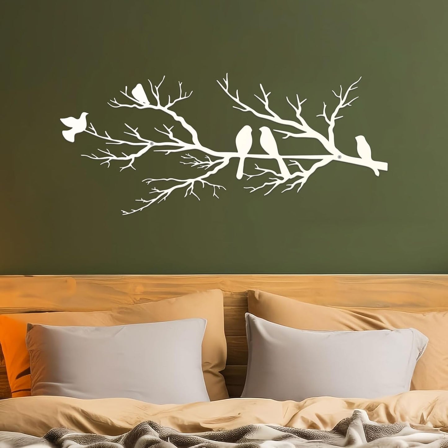 Metal Birds Wall Art, Metal Vivid Birds on Branch Silhouette Wall Decor Black Leaves with Bird Outdoor Hanging Wall Sculpture for Home Balcony Garden(Large)