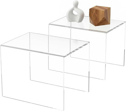 Sezanrpt Acrylic Shelf Riser 12x4.7x3 pack of 2, Desktop Rectangular Acrylic Tray Pedestal Stand for Funko Pop Figure, Bags, 12x4.7x3 Inch