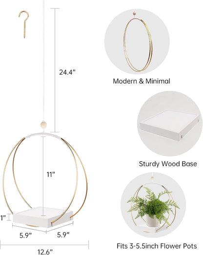 Hanging Planter for Indoor Plants, Black Plant Hanger Indoor with Sturdy Wood Base, Modern Boho Macrame Plant Hanger for 3-5.5 Inch Pot, Hanging Wall Ceiling Window Home Decor (Pots Not Included)