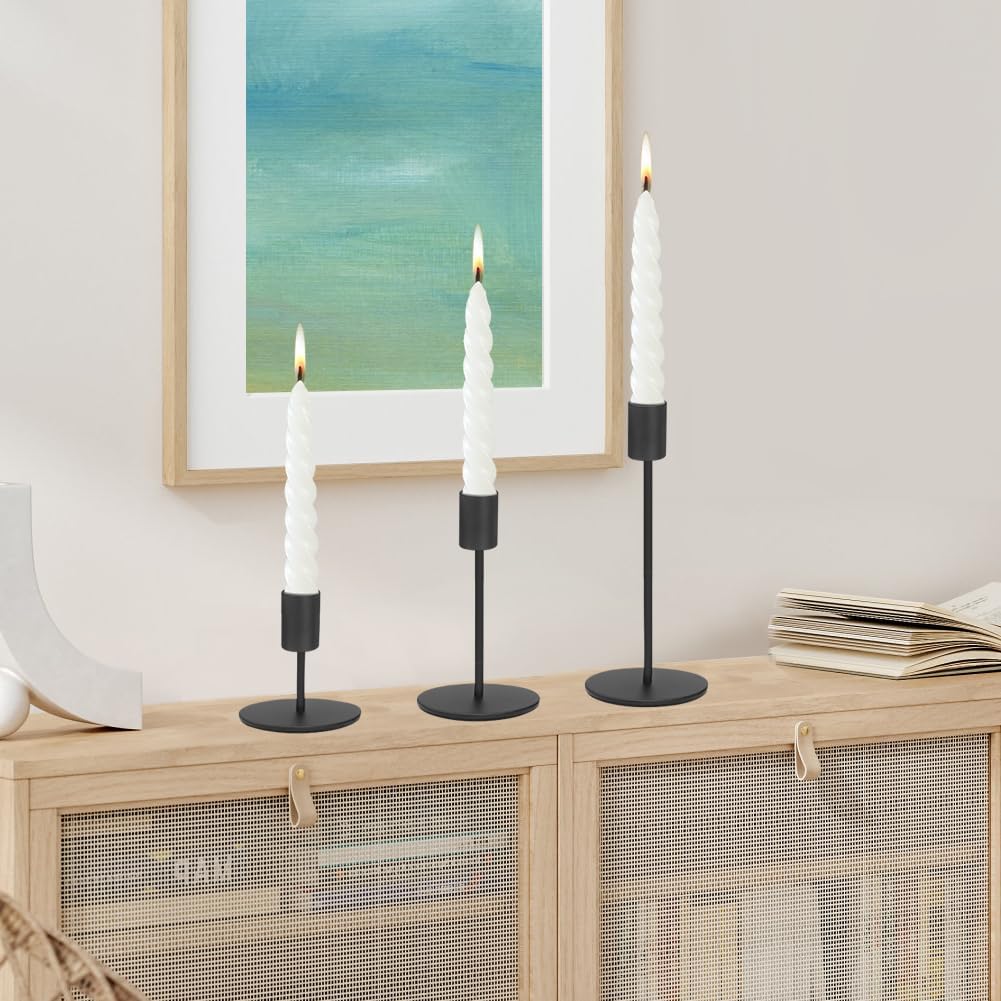 Set of 6 Black Candlestick Holders - Decorative for Home Decor, Wedding, Dining, Party, Anniversary