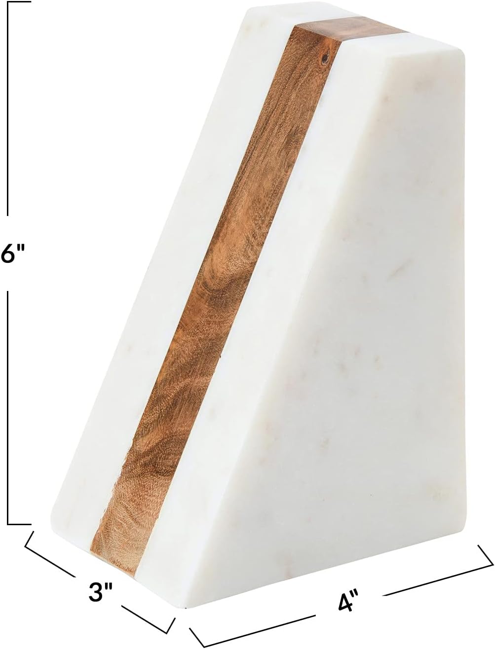 Main + Mesa Marble Geometric Bookends with Wood Inlay, White