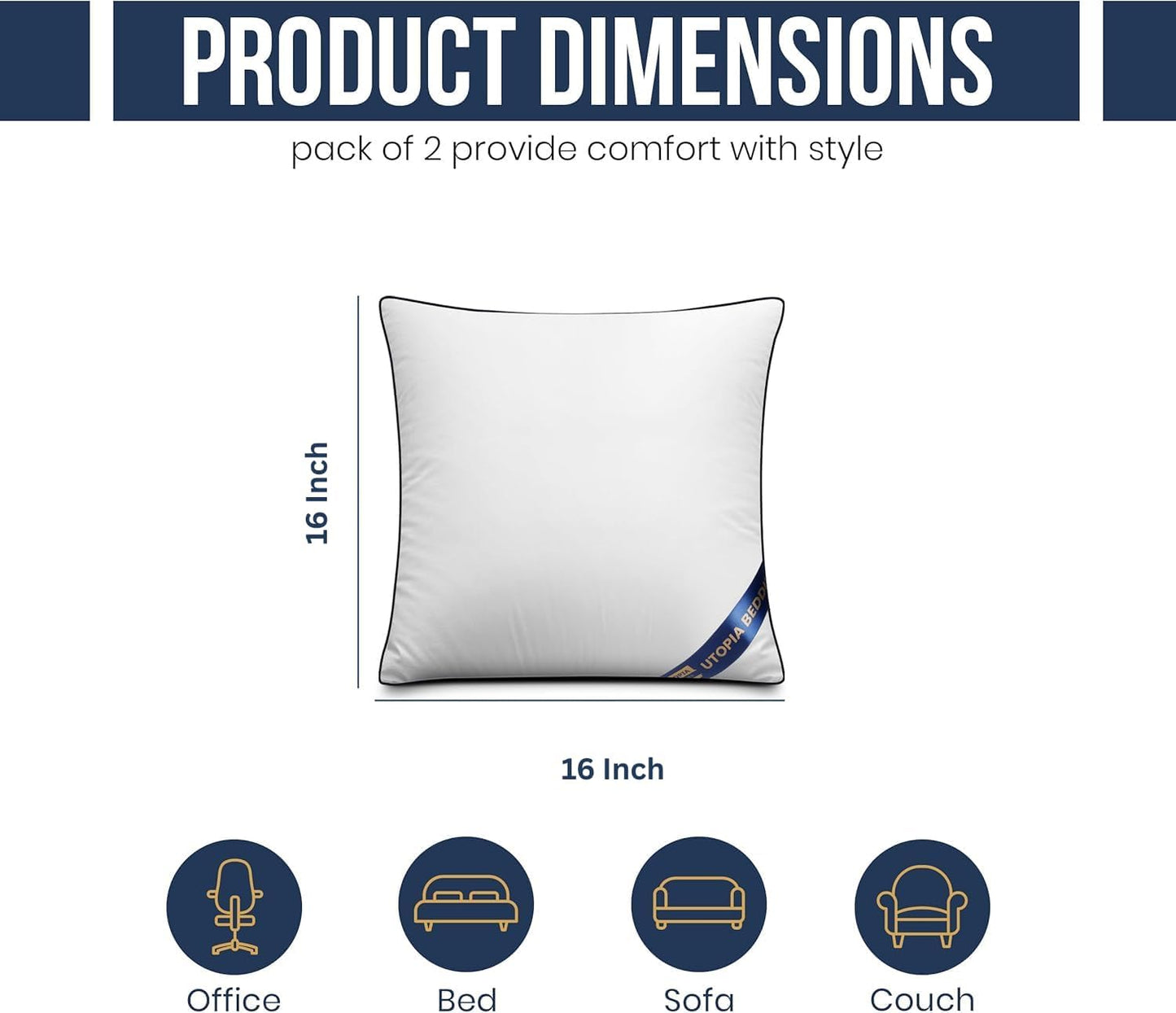 Utopia Bedding Throw Pillow Inserts (Pack of 4, White), 18 x 18 Inches Decorative Indoor Pillows for Sofa, Bed, Couch, Cushion Sham Stuffer