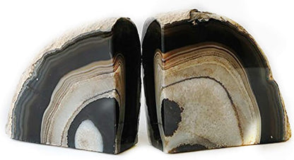 JIC Gem Dyed Blue Agate Bookends Geode Decorative Book Ends for Heavy Books with Rubber Bumpers for Office and Home Decoration Polished Small Size 2 to 3 Lbs