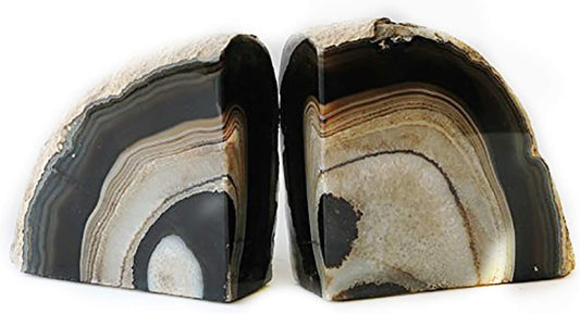 JIC Gem Dyed Blue Agate Bookends Geode Decorative Book Ends for Heavy Books with Rubber Bumpers for Office and Home Decoration Polished Small Size 2 to 3 Lbs
