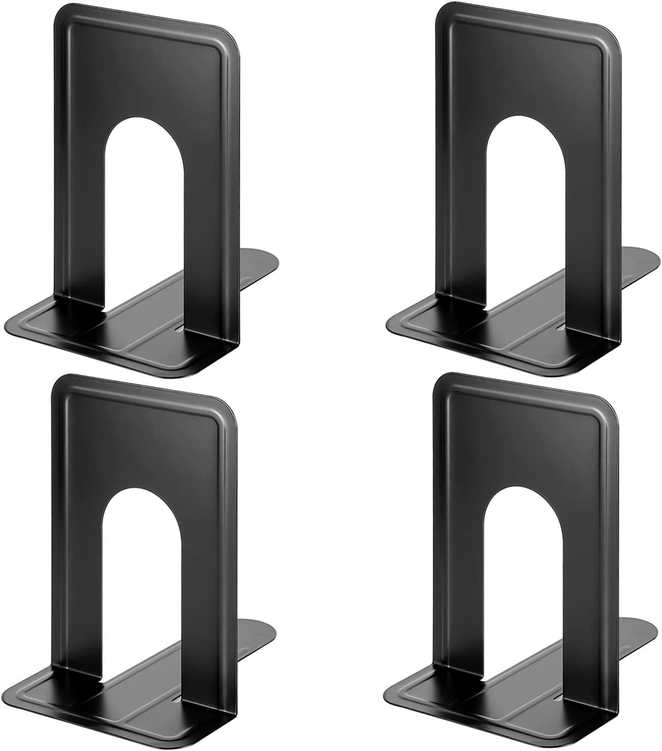 MaxGear Premium Matte Painted Book Ends, Heavy Duty and Sturdy Bookends for Shelves, Office Non-Skid Metal Book End Stopper for Books/CDs/DVDs, 6 x 4.6 x 6 in, Black, 2 Pairs/4 Pieces, Large