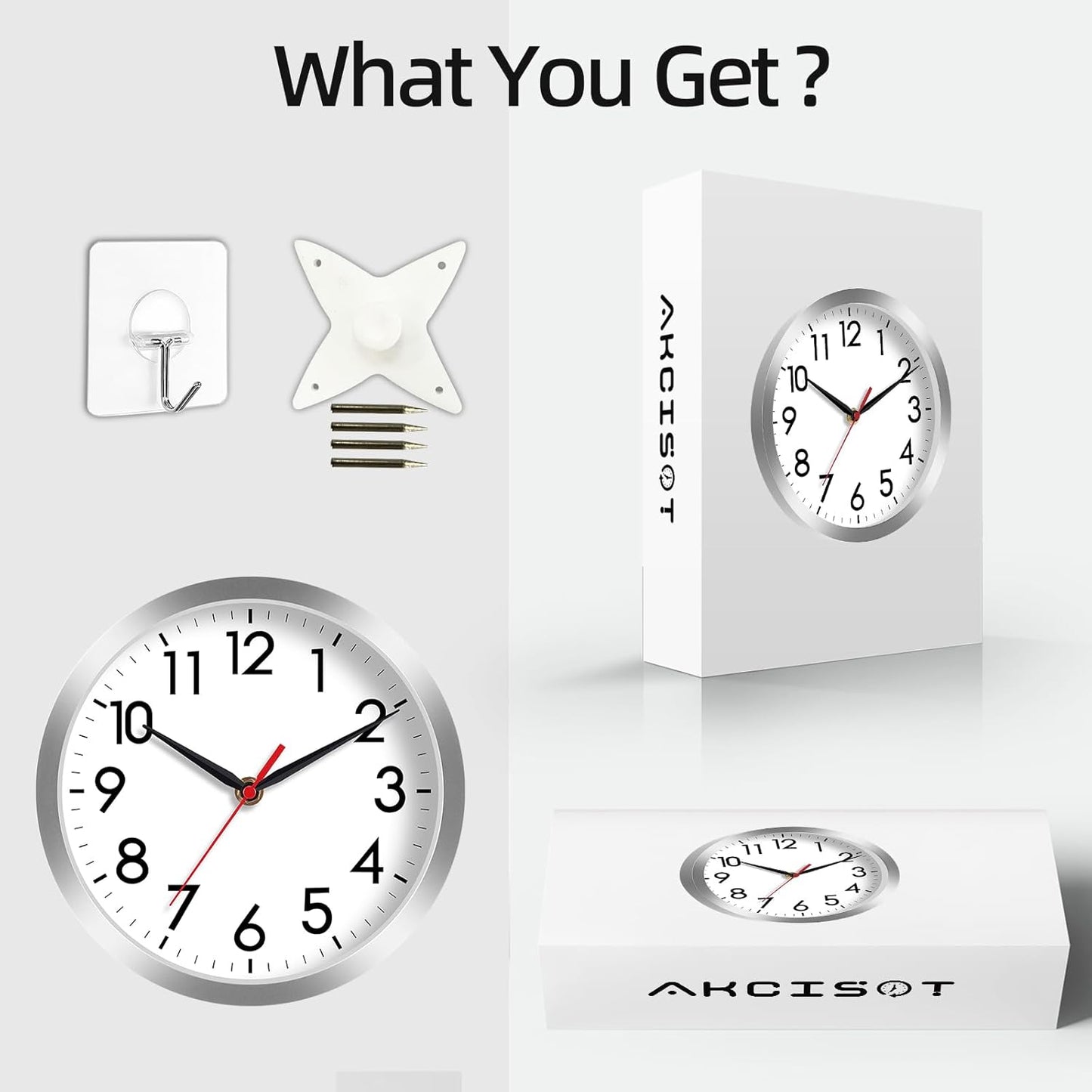 AKCISOT Wall Clock, Modern Small Wall Clocks Battery Operated 8 Inch, Silent Non-Ticking Analog Classic for Office, Home, Bathroom, Kitchen, Bedroom, School(Black)