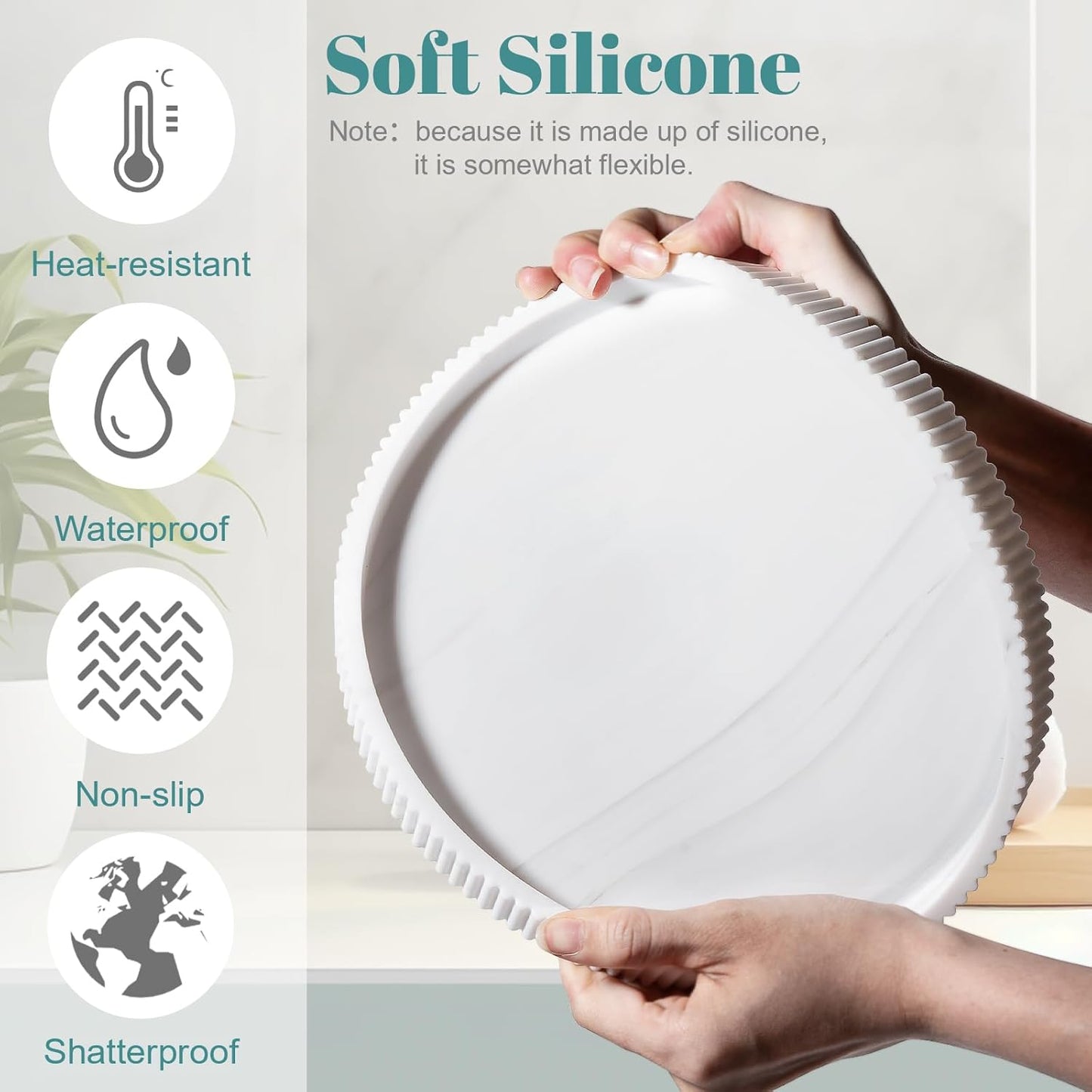 Silicone Bathroom Tray Round Kitchen Counter Organizer Decorative Vanity Accessories Coffee Table Decor for Perfume, Candle, Soap Dish, 9 Inch, Black