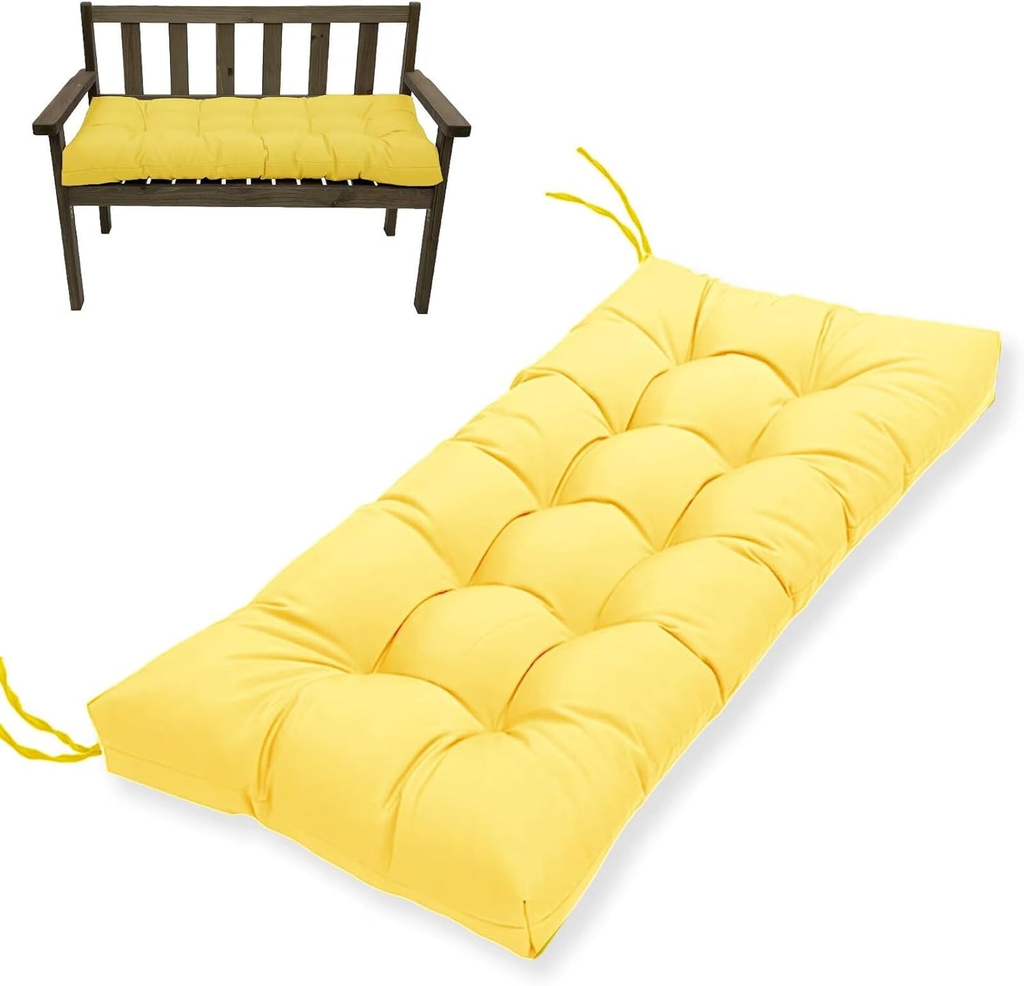 MTMR Outdoor Bench Cushion-44X19 Water-Repellent Tufted Porch Swing Cushions with High Elasticity PP Cotton and Ties Fade-Resistant Patio Outdoor Chair Cushion for Bench Furniture, Indoor Seat Cushion