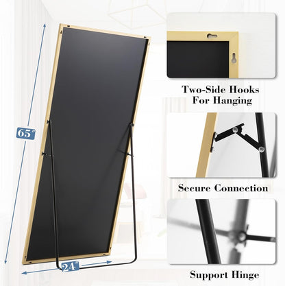 DUMOS Arched Full Length Mirror with Stand 64"x21" Floor Standing Aluminum Frame for Bedroom Body Hanging Leaning Modern Simple Home Decor Shatter-proorf Nano Glass Wall Living Room Cloakroom Black