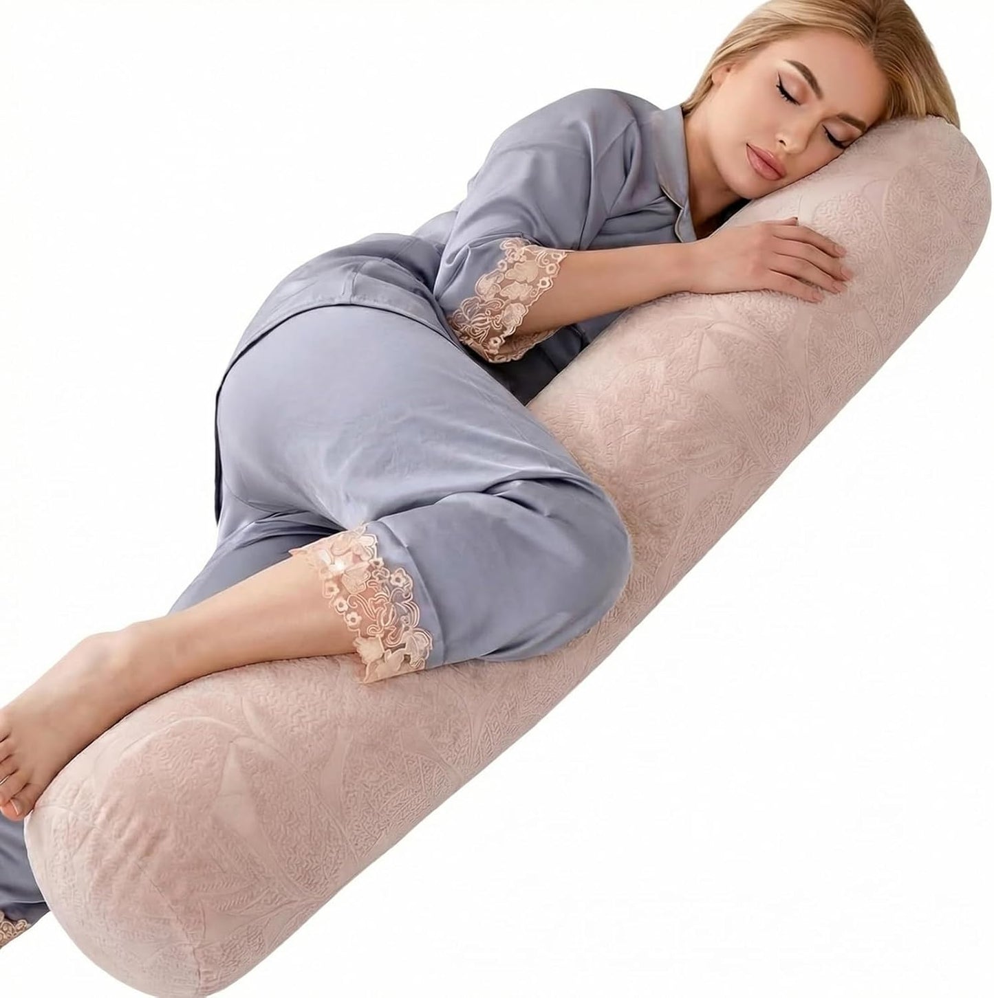 1 MIDDLE ONE Body Pillow for Adults, Bolster Pillow with Removable Velvet Cover, Long Round Cervical Roll Pillow, 47 x 7.87 Inches, Grey