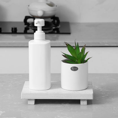 zoocatia Small Wood Tray Pedestal Stand Farmhouse Bathroom Decor Decorative Wooden Riser Kitchen Soap Dish Holder for Vanity, Counter, Sink, Brown