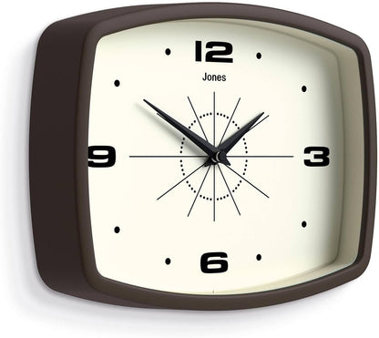 JONES CLOCKS® Movie wall Clock | Retro Rectangular Clock | 10 inch | Orange | Cool mid-Century Designer Look for Kitchen, Living Room or Office