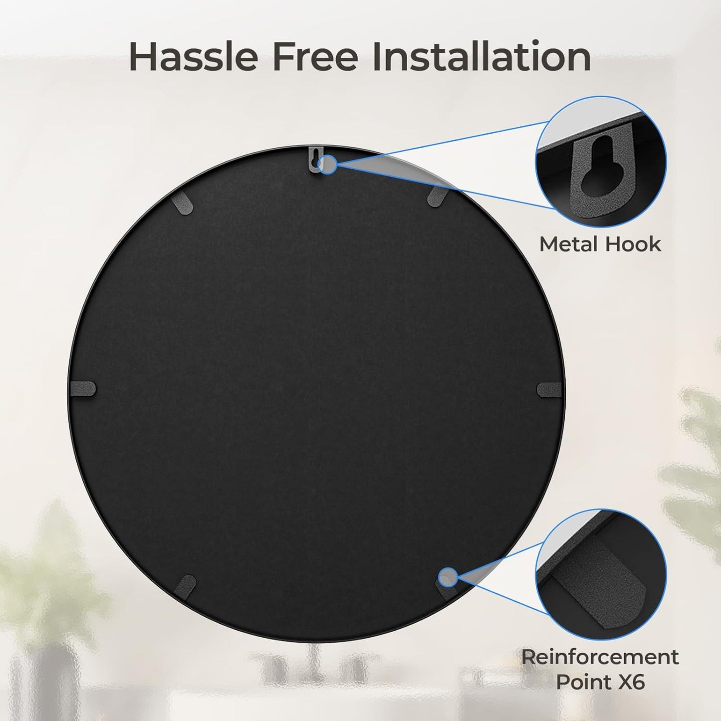 USHOWER Bathroom Mirrors for Over Sink, 36 Inch Circle Mirror with Metal Frame, Black Wall Mirror for Vanity, Entryway, Living Room, Hallway and Bedroom Decor