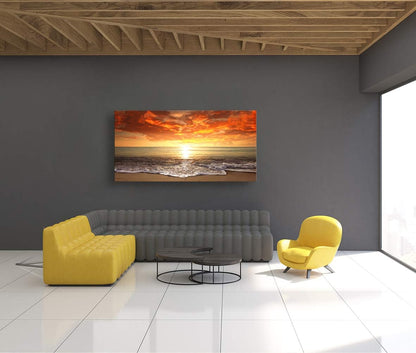 Baisuart S02250 Canvas Prints Wall Art Beach Sunset Ocean Waves Nature Pictures Stretched Canvas Wooden Framed for living Room Bedroom and Office