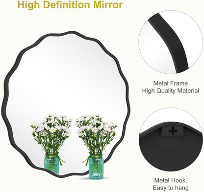 WallBeyond Round Wavy Mirror for Wall Decorative 24 inch, Modern Round Mirror Aluminum Frame for Bathroom Bedroom Living Room Home House Office Entryway, Gold