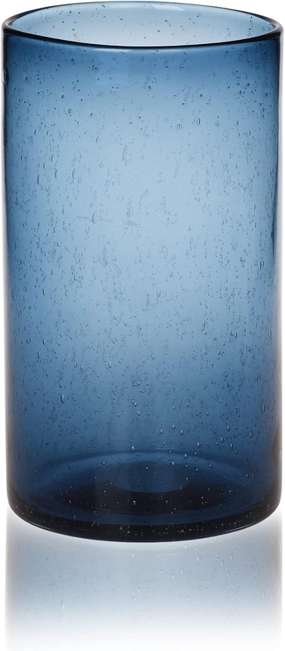 Hurricane Candle Holders for Pillar Hand Blown Glass Cylinder Vases Table Centerpiece Bulk Room Decor Clear Seeded Bubbles Living Dining Kitchen Island 10" 7" 4" Set of 3