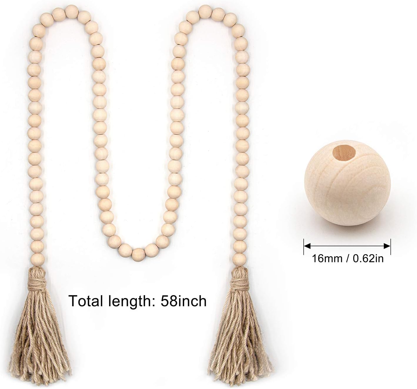 LSKYTOP 60 Inches Wood Bead Garland,Wooden Beads with Tassels,Farmhouse Beads Rustic Prayer Beads Boho Beads for Farmhouse Tiered Tray Coffee Table Mantel Decor (1 Pack)
