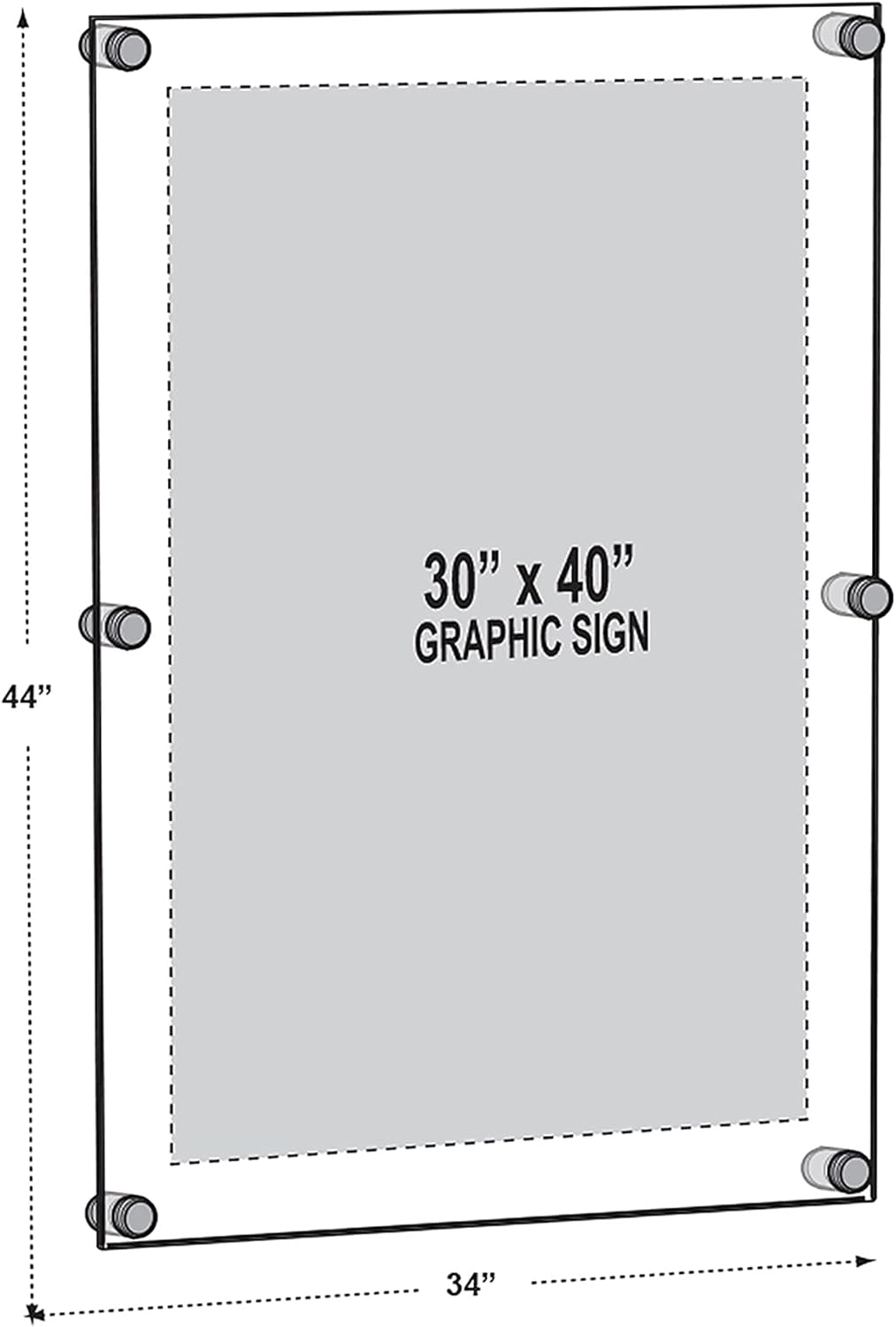 Azar Displays,105536, Floating Acrylic Wall Frame with Silver Hardware Stand Off Caps, Clear Hanging Photo Frame Display Mount with Frameless Border, Glass-Like Frame for Large Prints, 24" x 36"