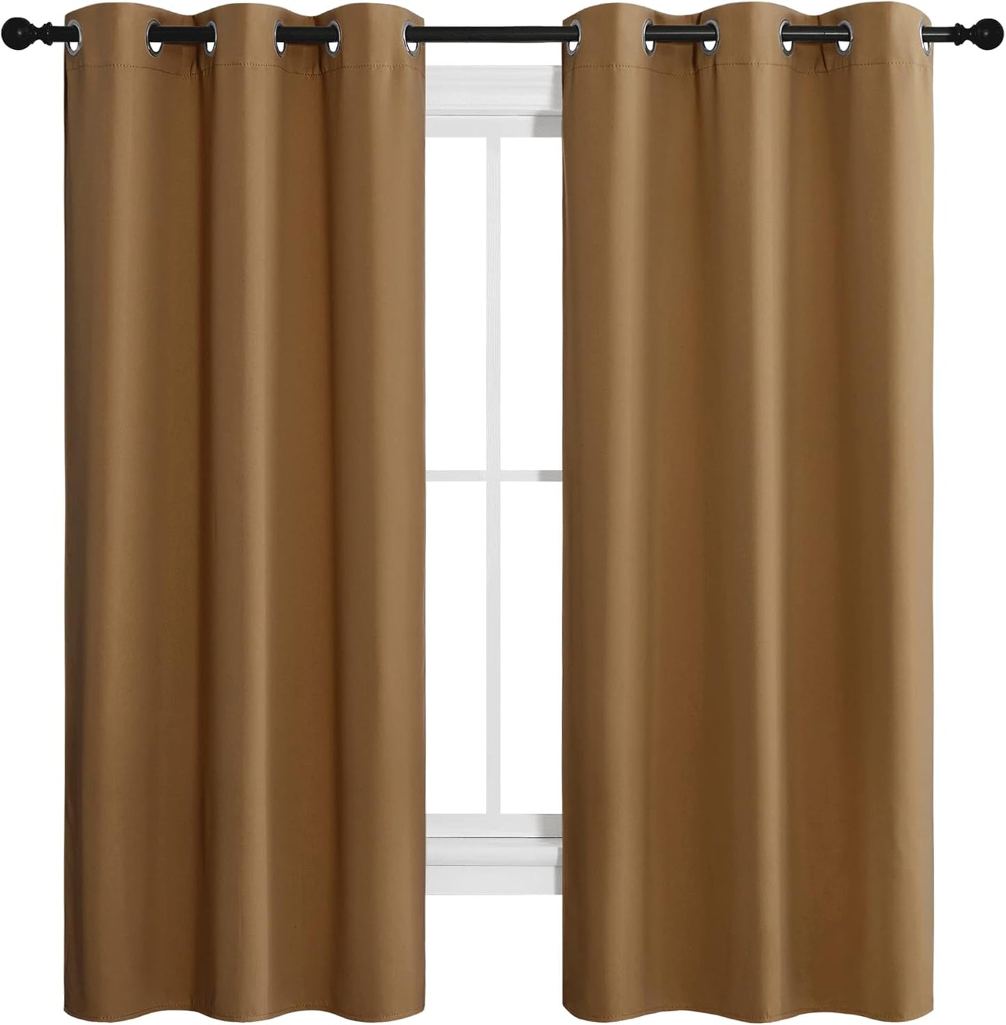 NICETOWN Halloween Pitch Black Solid Thermal Insulated Grommet Blackout Curtains/Drapes for Bedroom Window (2 Panels, 42 inches Wide by 63 inches Long, Black) - Colors A