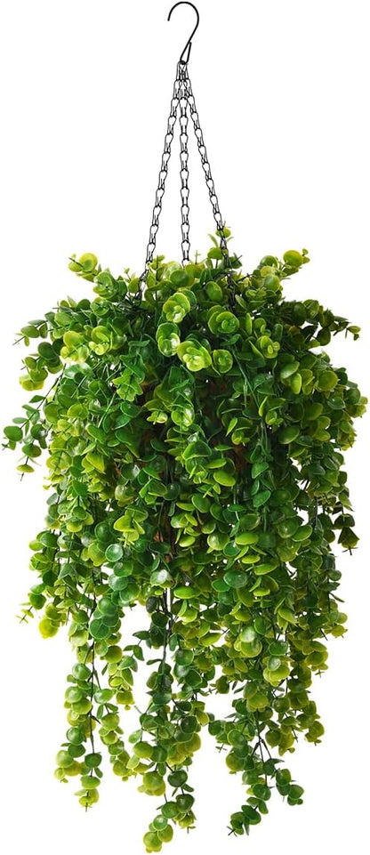 ZFProcess Artificial Faux Hanging Plants Basket for Spring Summer Outdoor Decoration, Fake Eucalyptus Plant UV Resistant Look Real for Outside Porch Home Patio Balcony Yard(Eucalyptus)