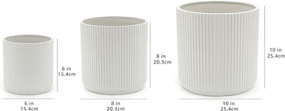 Amazon Basics Fluted Ceramic Round Planter with Drainage Hole, Indoor Outdoor Flower Pot, 10-inch, White