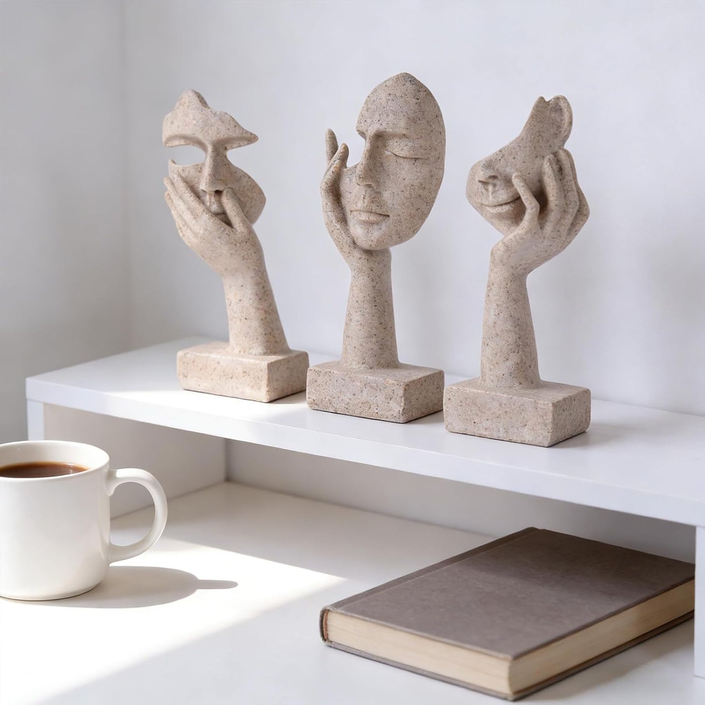 3 Pcs Thinker Small Statue Set - Black Gold Home Decor Abstract Art Figurines for Shelves, Living Room Coffee Table, Office Desktop (3 Pcs Gold, 6")
