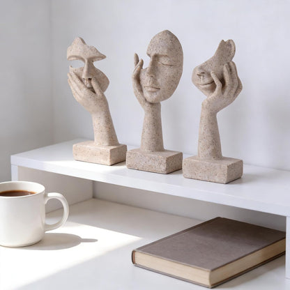 3 Pcs Thinker Small Statue Set - Black Gold Home Decor Abstract Art Figurines for Shelves, Living Room Coffee Table, Office Desktop (3 Pcs Gold, 6")