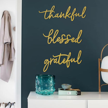 Thankful Grateful Blessed Letter Sign Metal Wall Decor, 3 Piece Black Letters Wall Art for Bathroom Bedroom Metal Words Wall Decor for Home Decor