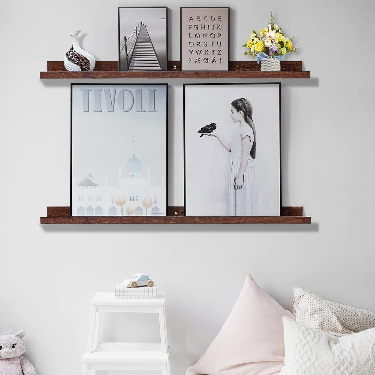 AZSKY Floating Shelves Wall Mounted Set of 2 Natural Wood Picture Shelves Wall Shelves for Bedroom Bathroom Living Room Kitchen Laundry Room Storage & Decoration 24 Inch