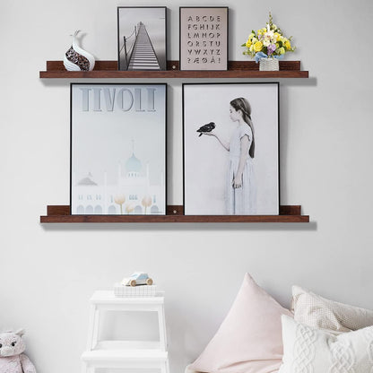 AZSKY Floating Shelves Wall Mounted Set of 2 Natural Wood Picture Shelves Wall Shelves for Bedroom Bathroom Living Room Kitchen Laundry Room Storage & Decoration 24 Inch