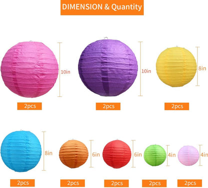 BEISHIDA 10Pcs White Paper Lanterns Decorative Chinese/Japanese Hanging Round Paper Lanterns Lamp for Birthday, Wedding, Christmas, Bridal, Home Decor, Party Decoration(Size of 4”, 6”, 8”, 10”)